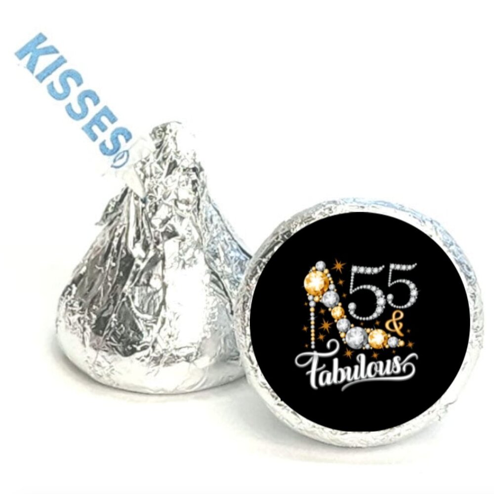 55 and Fabulous Kisses Candy Stickers | 100ct |Glossy| 55th Birthday| 0.75